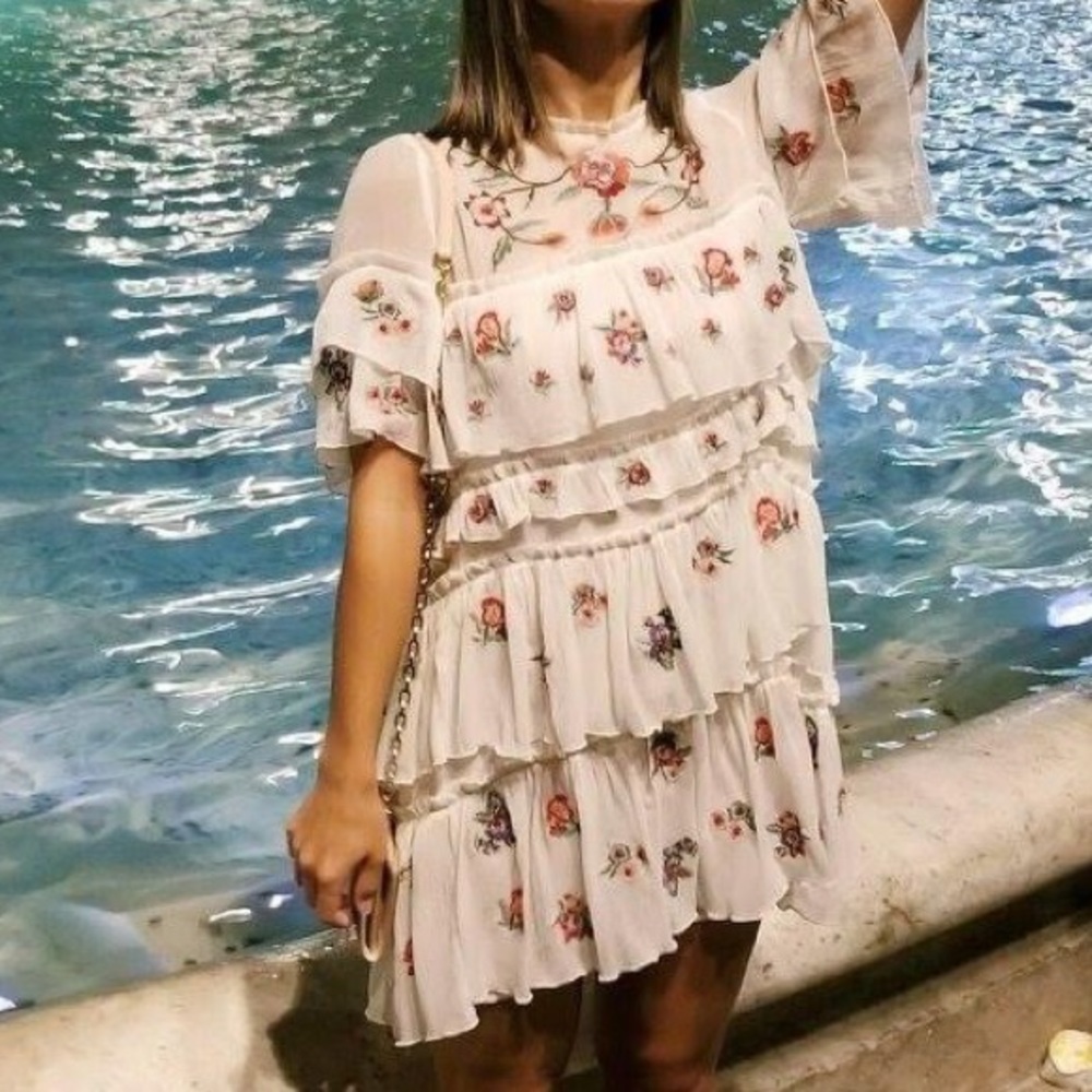 Zara boho chic white sheer floral mini dress
